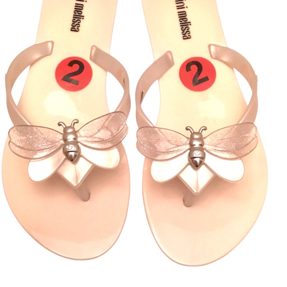 Mini Melissa Flip Flop Sandal Size 2 Harmonic Bugs Ivory Jellies - Picture 4 of 11